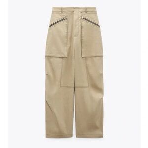 ZARA Topstitched Zippered Pants in Taupe Brown sz L - New with tag